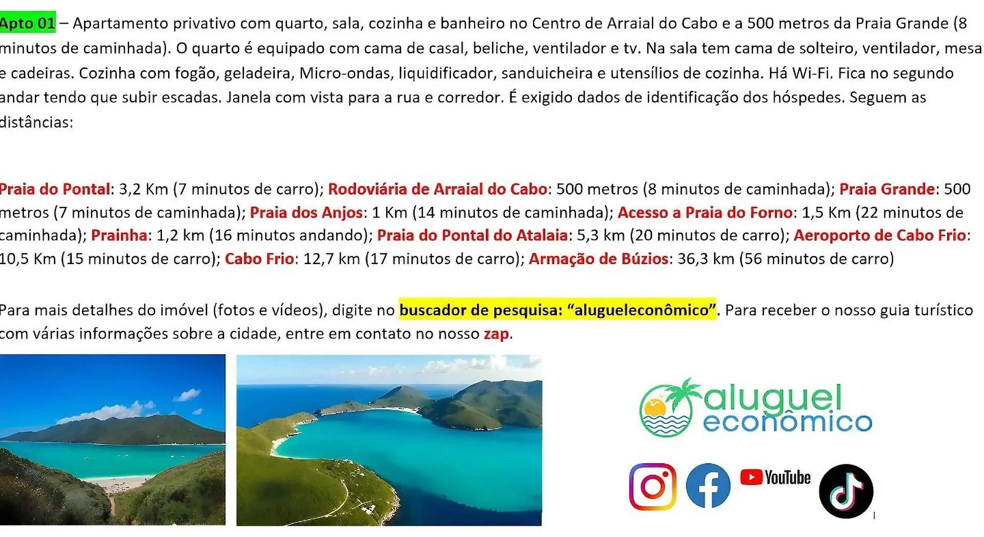 Arraial Do Cabo - Brisas Do Farol - Aluguel Economico Apartamento  Arraial do Cabo