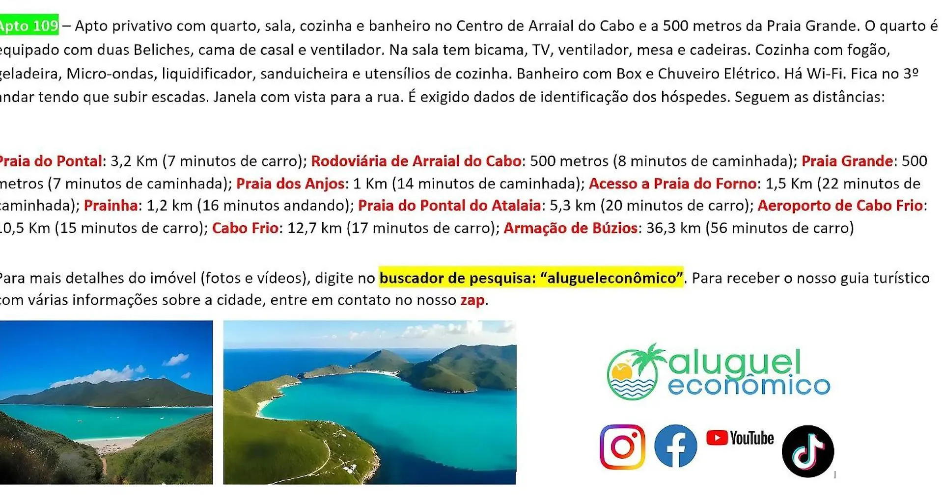 Arraial Do Cabo - Brisas Do Farol - Aluguel Economico Apartamento Arraial do Cabo